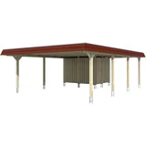 SKANHOLZ Skan Holz Doppelcarport Wendland Weiß +Anbau 630x879 cm Alu-Dach Blende Rot