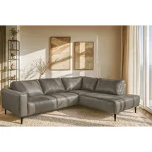 Home Affaire Ecksofa HOME AFFAIRE "Fumone, Lederoptik oder Soft-Touch Chenille", grau (taupe), B:260cm H:83cm T:200cm, 35% Lederfasern; 65%Polyester, Sofas, Ecksofa, Breite 260, mit schwarzen Massivholzfüßen