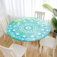 Morbuy Rund Tischdecke Elastisch, Lotuseffekt Abwischbar Rund Tischdecken Mandala Tischtuch für Küchen Garten Outdoor (Durchmesser 110cm,Türkis)