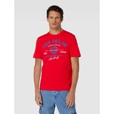 TOM TAILOR T-Shirt mit Label-Print und Rundhalsausschnitt, Rot, XL