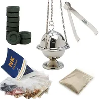 Nklaus 5tlg. Räucherset Weihrauchschwenker Messing Weihrauch - Starterpaket Kohlezange
