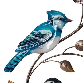 Harms Import Wandbild Wanddeko Außenbereich 2er Set Vögel Eulen Bunt Metall H 69,5 cm