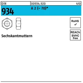 F. REYHER Nchfg. GmbH & Co. KG Sechskantmutter DIN 934 M10 x 1,5 Edelstahl A2 250 Stück