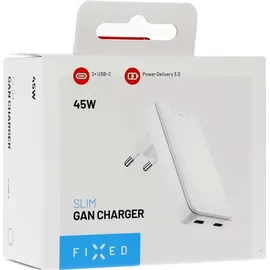 FIXED Ladegerät 45W PD 3.0 2x USB-C, Fixed Slim Gan Charger, Weiß