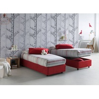 Einzelbett Ilaria, Containerbett mit Stoffbespannung, 100% Made in Italy, Frontöffnung, passend für Matratze Cm 90x190, Rot - Rot