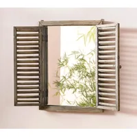 Dekoleidenschaft Holzspiegel Fenster im Antik Design, Spiegel mit Klappläden,