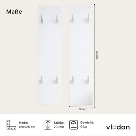 Vladon Garderobenpaneel Vladon 140 x 24 x 2 cm Weiß Hochglanz