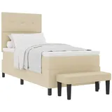 vidaXL Boxspringbett mit Matratze & Bank Creme 80x200 cm Stoff