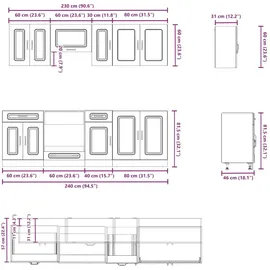 vidaXL Küchenzeile Kalmar 8-tlg. Hochglanz  Weiß