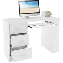 ML-Design Schreibtisch mit 3 Schubladen, 3 Regale Tastaturauszug, 110x49x75 cm, Weiß, Stauraum, 3 Ablageflächen - Weiß