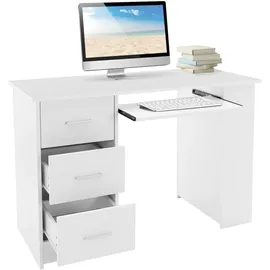 ML-Design Schreibtisch mit 3 Schubladen, 3 Regale Tastaturauszug, 110x49x75 cm, Weiß, Stauraum, 3 Ablageflächen - Weiß