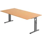 bümö Schreibtisch O-Serie 200x100 cm in Buche, Gestell in Graphit - großer PC Tisch für's Büro manuell höhenverstellbar,