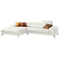 Ecksofa W.SCHILLIG "piedroo, Designsofa mit tollem Sitzkomfort, elegant und bequem, L-Form", weiß (weiß z59), B:303cm H:70cm T:193cm, Longlife Xtra-Leder Z59: Glattleder mit modischer Prägung. Hautstärke 0, 9 - 1, 1 mm, Sofas, Ecksofa, Kopfteilverstellung, wahlweise mit Sitztiefenverstellung, Breite 303cm