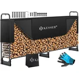 KESSER Kaminholzregal 260 x 36 x 117 cm schwarz inkl. Abdeckung + Handschuhe