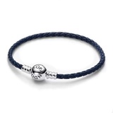 PANDORA Moments Blaues Geflochtenes Lederarmband mit Kugelverschluss, Kompatibel Moments, Größe: 19 cm, 592790C01-S2