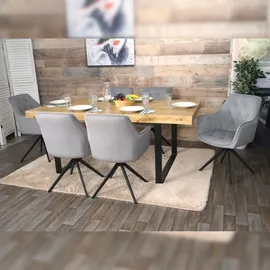 Mendler 2er-Set Esszimmerstuhl HWC-L80, Küchenstuhl Polsterstuhl Stuhl mit Armlehne, drehbar, Metall Stoff/Textil ~ hellgrau