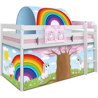 TICAA Hochbett "Einhorn Rainbow" inkl. Zubehör Kiefer weiß