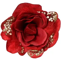 Kaemingk Kunstblume, Kaemingk, Kunstblumen Samt - Rose auf Clip 13cm rot rot