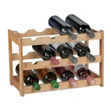 Relaxdays Weinregal, 12 Flaschen, Bambus, HxBxT: 30 x 45 x 23,5 cm, Weinhalter stehend, Küche & Bar, Weinständer, Natur