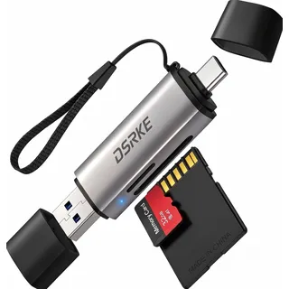 DSRKE SD Kartenleser, USB C USB 3.0 Aluminium SD Card Reader & Micro SD Adapter Kartenlesegerät kompatibel mit iPhone 17/16/15, Galaxy S26/S25, MacBook, iPad, Android, für SDXC SDHC UHS-I