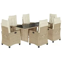 VidaXL 7-tlg. Garten-Essgruppe mit Kissen Beige Poly Rattan