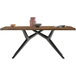 Esstisch SIT, beige (natur, antikschwarz, antikschwarz, natur), B:240cm H:73,5cm T:100cm, Platte recyceltes Teak, Gestell Metall, Tische, mit Bruchkante