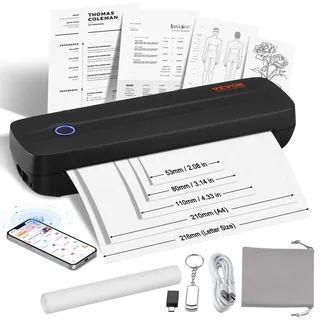 Vevor mobiler Drucker tragbarer Thermodrucker Bluetooth-Tintenloser Drucker, Thermopapier im Format A4 A5 kompatibel mit iOS / Android / Laptop,