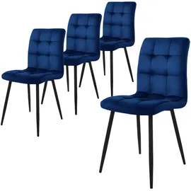 ML-Design Esszimmerstühle 4Er Set Dunkelblau mit Rückenlehne mit Samtbezug