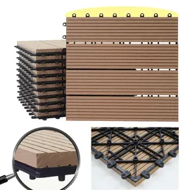 Mendler WPC Bodenfliese Rhone, Holzoptik Balkon/Terrasse, 11x je 30x30cm = 1qm ~ Premium, teak linear