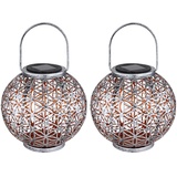 GLOBO Solar Lampe Outdoor Solarleuchte orientalisch LED Solar Laterne Außen, Lichteffekt Lebensblume, 1x led warmweiß, DxH 20x29 cm, 2er Set