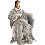 Catalonia Classy Tragbare Decke mit Ärmeln und Fußtaschen, Bequeme Kuscheldecken für Frauen, Erwachsene, Männer, Fleece, warme, gemütliche Decke, Geschenkideen