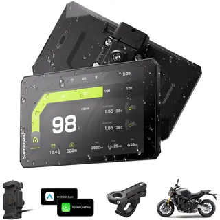 RiderNav R7X Kabelloses Motorrad-Display für Apple CarPlay & Android Auto, Quick-Release-Halterung, 7" 1200 Nits 60fps Display, IP69K Wasserdicht, Action-Kamera-Steuerung, Universelle Passform
