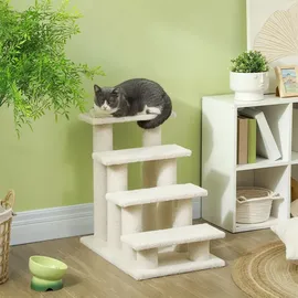 PawHut Tiertreppe Hundetreppe 4 Stufen Beige/Grau 63,5x43x60 cm