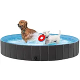 Yaheetech Hundepool Ø 100/120/140/160/180 cm, Planschbecken für Hunde Swimmingpool Hundebadewanne, faltbar schwarz Ø 180 cm x 180 cm x 180 cm x 30 cm