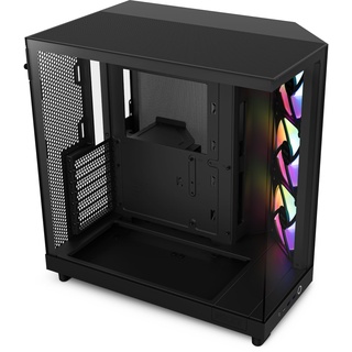 NZXT H6 Flow RGB | CC-H61FB-R1 | Kompaktes Mid-Tower Gehäuse mit zwei Kammern | Inklusive 3 x 120 mm-Lüfter RGB | Glaspaneele mit Panoramablick | Hochleistungs-Airflow-Panels | Schwarz