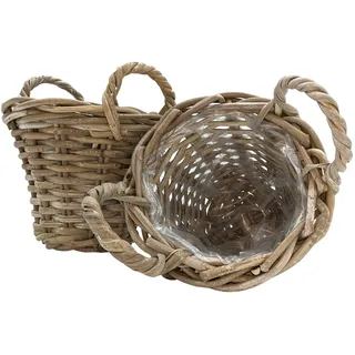 Weide Pflanzkorb mit Henkel grau - 3 Größen - Blumen Korb Topf Pflanzen Ständer