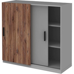 röhr Schiebetürenschrank quantum, 180/3D6/6120-85-R1 grau, eiche 2 Fachböden 120,0 x 41,9 x 112,5 cm