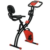 BAYMATE Heimtrainer Heimtrainer 2-in-1 trainer mit LCD-Display Pulsmesser verstellbar (Sitz Räder, klappbarer Hometrainer Trimmrad mit 8 stufig Magnetwiderstand, Spannseil, Stahl) rot|schwarz