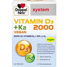 Doppelherz System Vitamin D3 2000 + K2 Vegan Tabletten 120 St.