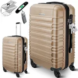 KESSER® Reisekoffer Mittlerer Hartschalen-Koffer Inkl. Kofferwaage + Gepäckanhänger | Trolley Gepäck Rollkoffer Zahlenschloss 4 Rollen ABS-Hartschale Teleskopgriff (66x45x28cm / 84 Liter Champagne)