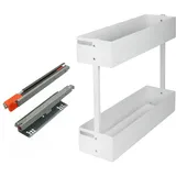 woplus Schrankauszug 2-etagig 200 mm Weiß | Küchenauszug mit Blum Softclose & Selbsteinzug | Ausführung Links | Vollauszug Organizer Unterschrank mit Frontbefestigung (Weiß, 200 Links)