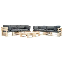 vidaXL 6-tlg. Garten-Paletten-Sofagarnitur mit Grauen Kissen Holz