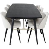 ebuy24 Gold Essgruppe Esstisch Ausziehbarer Tisch Länge cm 180 / 220 schwarz und 6 Velvet Esszimmerstühle Samt beige, schwarz.