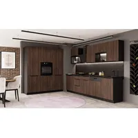 Küchen-Preisbombe Küchenzeile MONZA LOFT 280 + 180 cm Nussbaum Schwarz matt