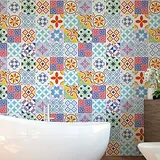 (24 Stück) Fliesenaufkleber, selbstklebend, 15 x 15 cm – selbstklebend, Zementfliesen – Wanddekoration, Fliesenaufkleber für Bad und Küche – Zementfliesen, selbstklebend