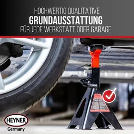 Heyner HEYNER® Unterstellbock 2er Set mit Gummiauflage Hubhöhe 282-430 mm Traglast 2t Stützbock Stützfuß 10-Fach Höhenverstellbar