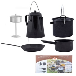 Esschert Design BV Kochtopf, (Set, 4-tlg), Outdoor Kochset aus Metall, Bratpfanne und Kaffeekanne für 8 Tassen schwarz