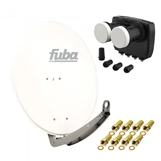 HD Digital Sat Anlage 2 Satelliten Astra/Hotbird - 4 Teilnehmer | Fuba DAA780W Sat Schüssel 78cm weiß + DUR-line MB6-QS Monoblock Quad LNB 6° (DVB-S2, HDTV, 4K/8K, 3D) + 8xF-Stecker vergoldet