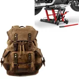 Set: Hebebühne Midlift L bis 680 kg rot ConStands mit Motorrad Rucksack Canvas RG8 Vintage 20Ltr braun