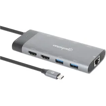 Manhattan USB-C Hub (USB-C, 10 Ports), Dockingstation + USB Hub, Grau